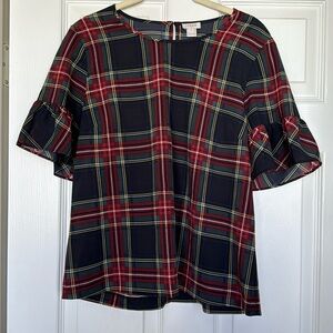 J.Crew Factory sheer holiday plaid top